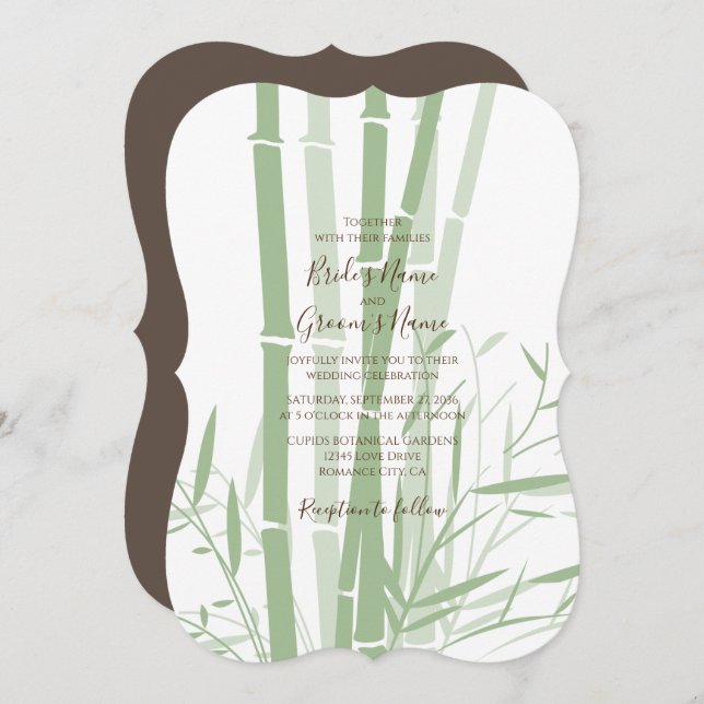 Invitations de mariage oriental élégant en bambou (Devant / Derrière)