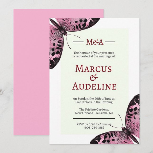 Invitations de mariage papillon, invitations de ma (Devant / Derrière)