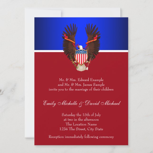 Invitations de mariage patriotique rouge, blanc et (Devant)