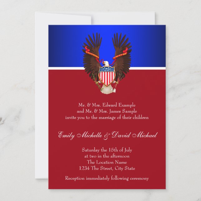 Invitations de mariage patriotique rouge, blanc et (Devant)