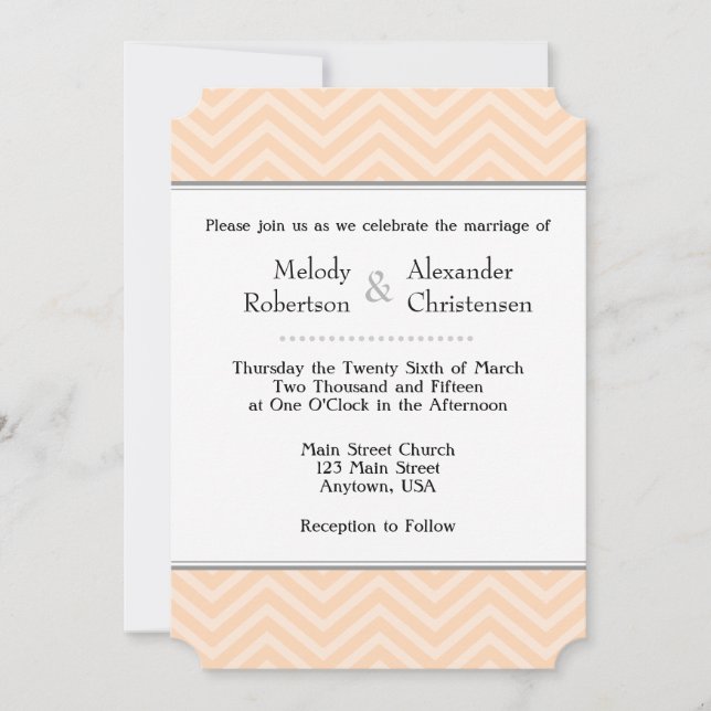 Invitations de mariage Peach Chevron (Devant)