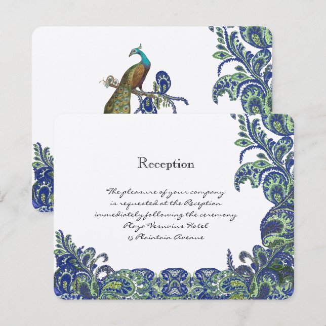 Invitations de mariage Peacock bleu et vert (Devant / Derrière)