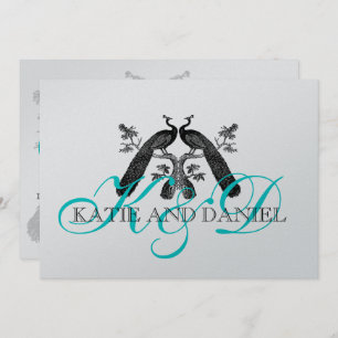 Invitations de mariage Peacocks Monogramme Argent
