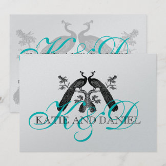 Invitations de mariage Peacocks Monogramme Argent