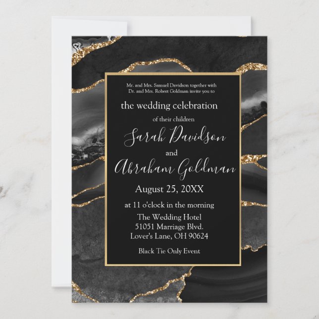 Invitations de mariage personnalisées Black Gold F (Devant)