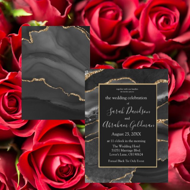 Invitations de mariage personnalisées Black Gold F (Créateur téléchargé)