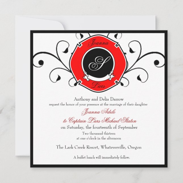 Invitations de mariage personnalisées des pompiers (Devant)