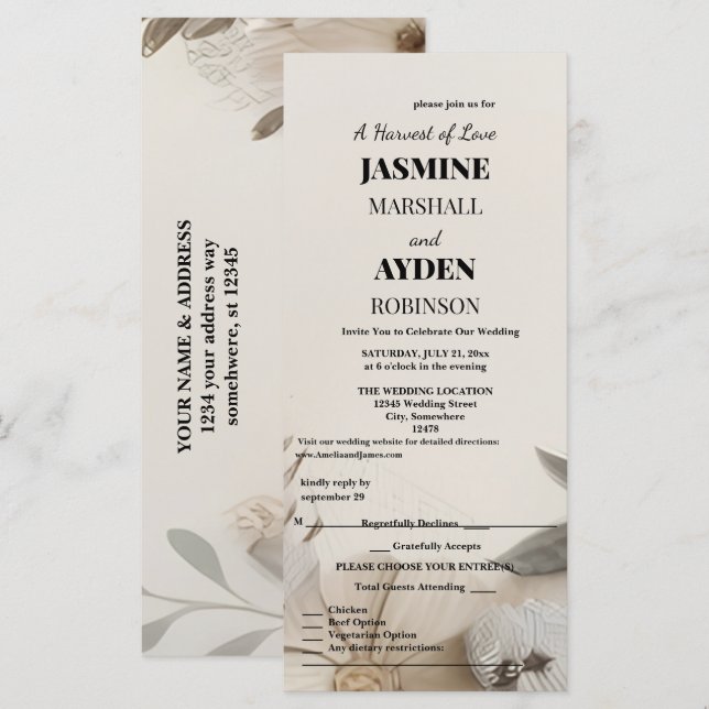 Invitations de mariage personnalisées élégantes (Devant / Derrière)