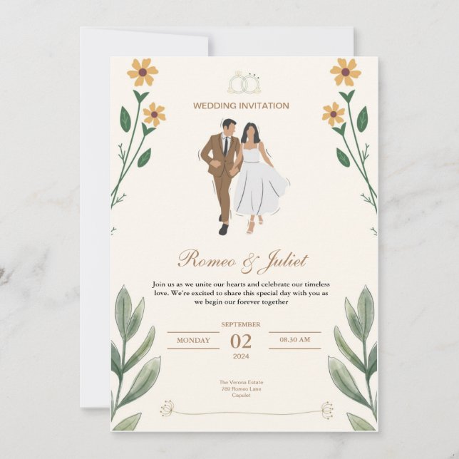 Invitations de mariage personnalisées élégantes (Devant)