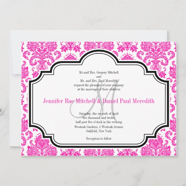 Invitations de mariage personnalisées Hot rose Dam (Devant)
