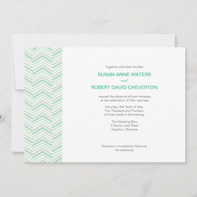 Invitations de mariage personnalisées Mint Chevron (Devant)