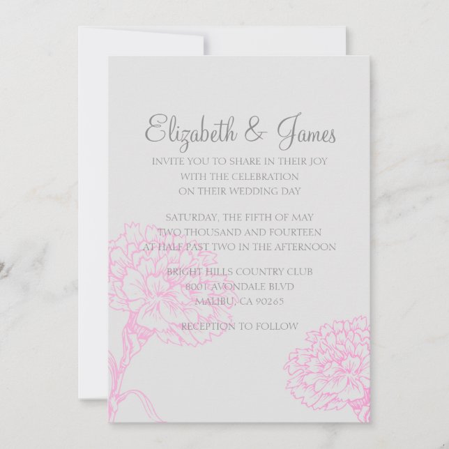 Invitations de mariage personnalisées, rose et bla (Devant)