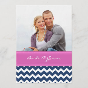 Invitations de mariage photo Chevron bleu rose cha