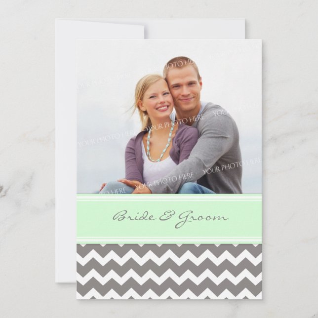 Invitations de mariage photo Gray Mint Chevron (Devant)