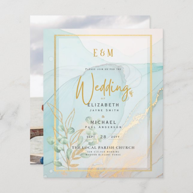 Invitations de mariage photo Lave-encre subtile nu (Devant / Derrière)