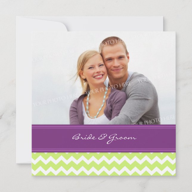 Invitations de mariage photo Lime Plum Chevron (Devant)