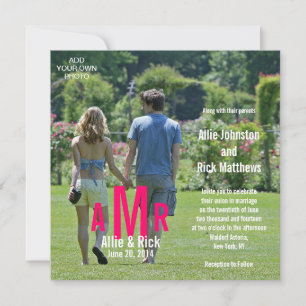Invitations de mariage photo Trois Monogrammes ros