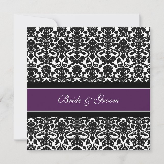 Invitations de mariage Plum Noir Blanc Damas (Devant)