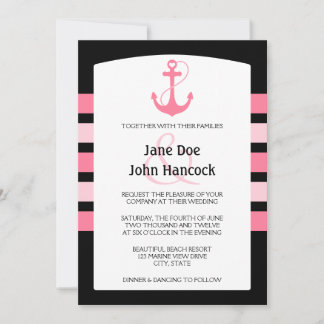 Invitations de mariage pour Ancre de coeur rose et