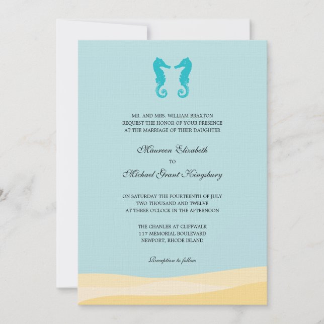 Invitations de mariage pour deux chevaux de mer (Devant)