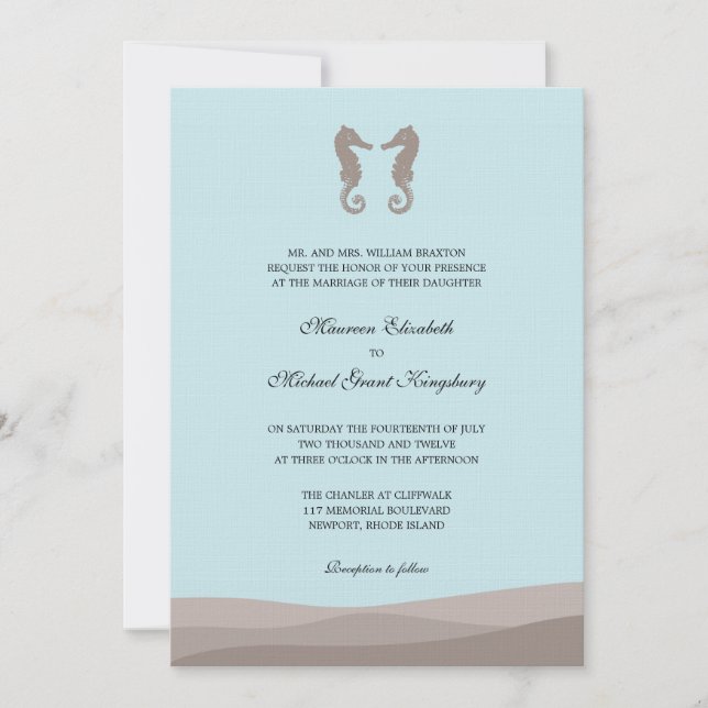 Invitations de mariage pour deux chevaux de mer (Devant)