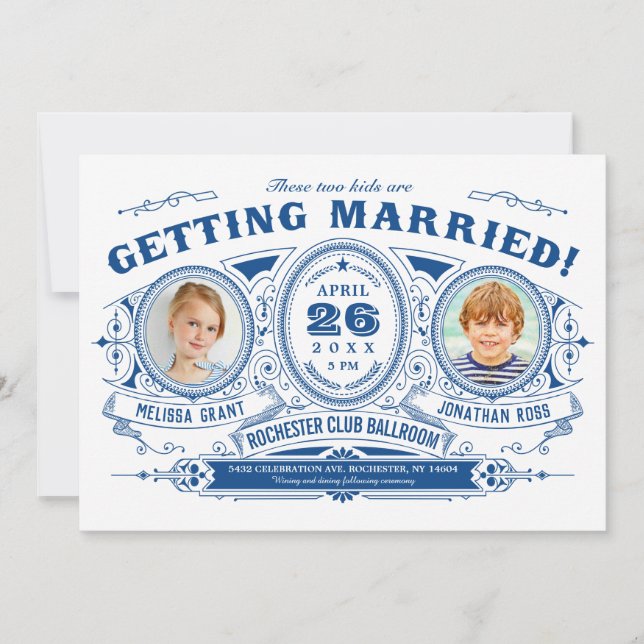 Invitations de mariage pour enfants | Rétro vintag (Devant)