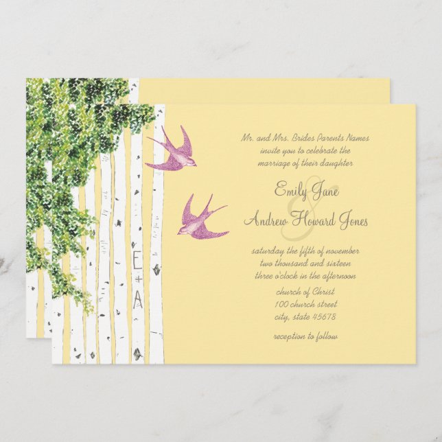 Invitations de mariage pour Inséparable violet Bir (Devant / Derrière)