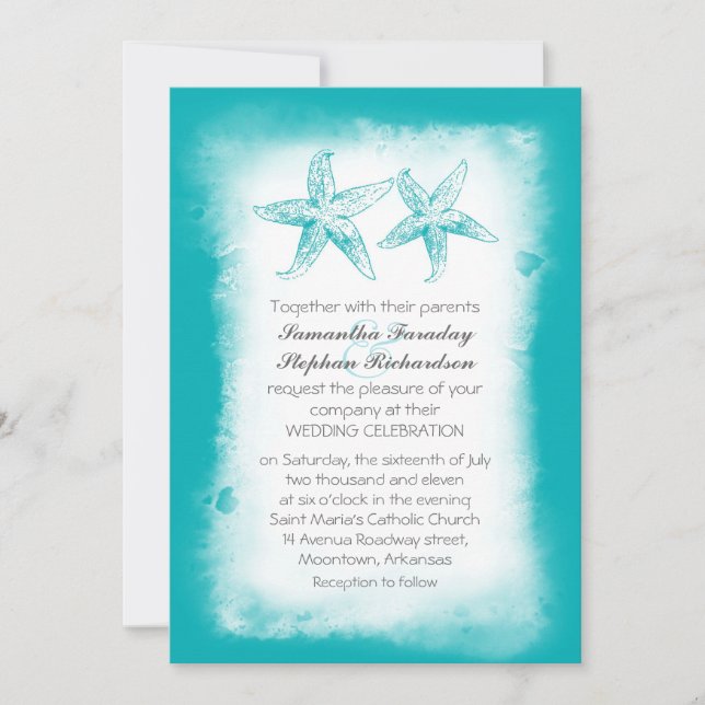 Invitations de mariage pour la plage bleue Ombre (Devant)