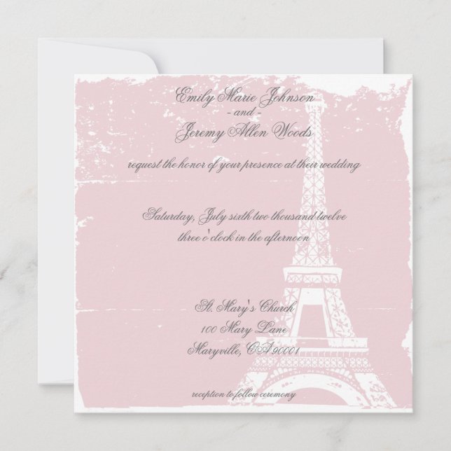 Invitations de mariage pour la tour Eiffel rose (Devant)
