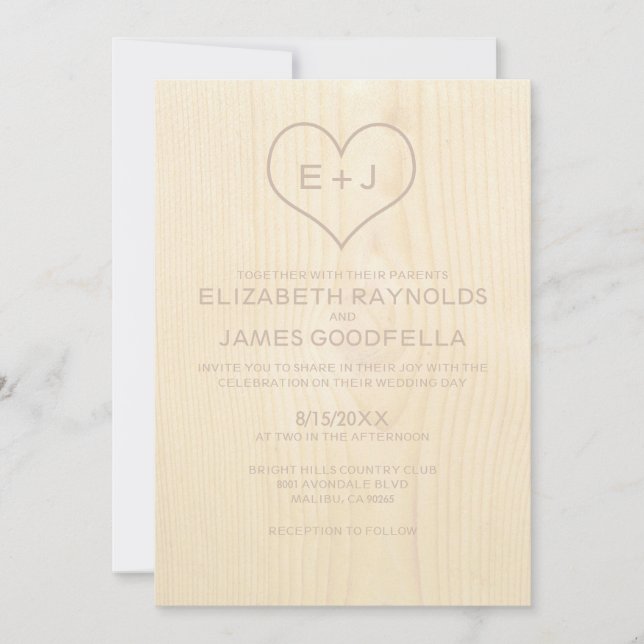 Invitations de mariage pour le grain de bois (Devant)