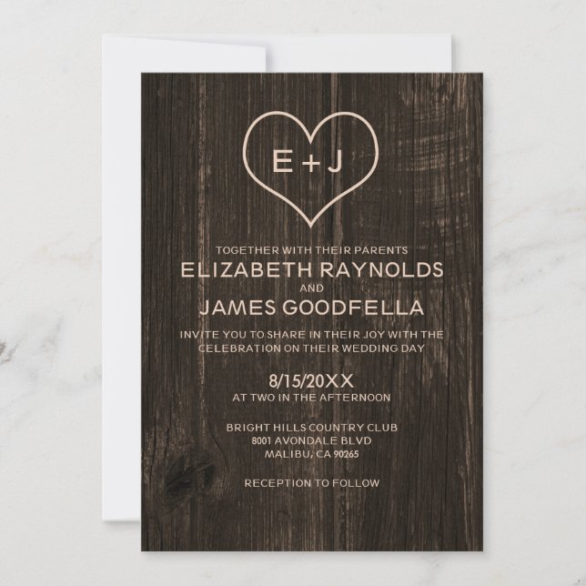 Invitations de mariage pour le grain de bois du pa (Devant)