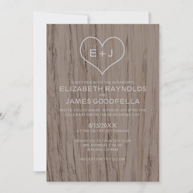 Invitations de mariage pour le grain de bois éléga (Devant)