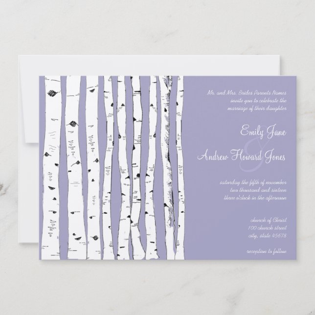 Invitations de mariage pour le oiseau de lavande (Devant)