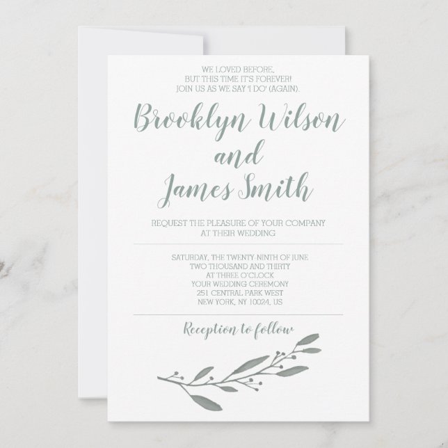 Invitations De Mariage Pour Le Second Mariage Sage (Devant)