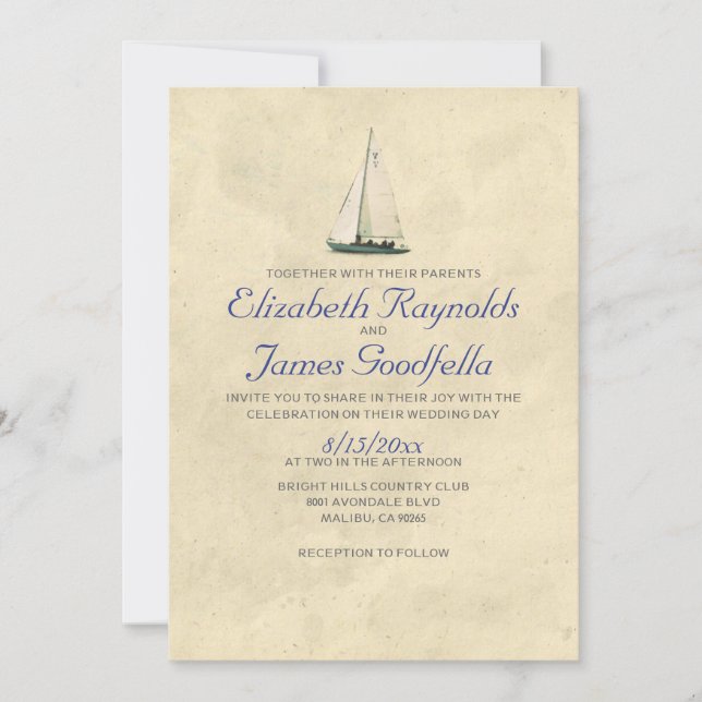 Invitations de mariage pour les anciens bateaux (Devant)