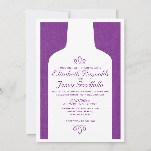 Invitations de mariage pour les bouteilles de vin  (Devant)
