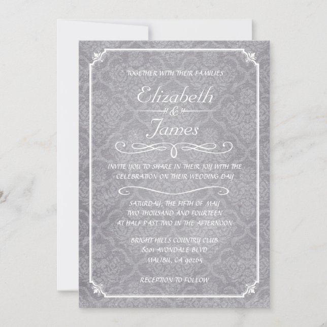 Invitations de mariage pour les damas blancs (Devant)