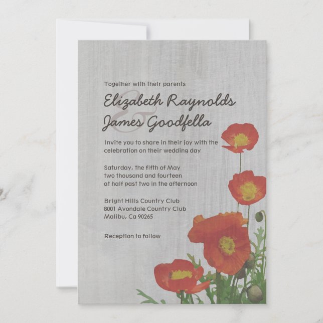 Invitations de mariage pour les pavots vintages (Devant)