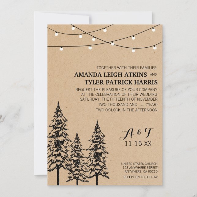Invitations de mariage pour les pins À feuillage p (Devant)