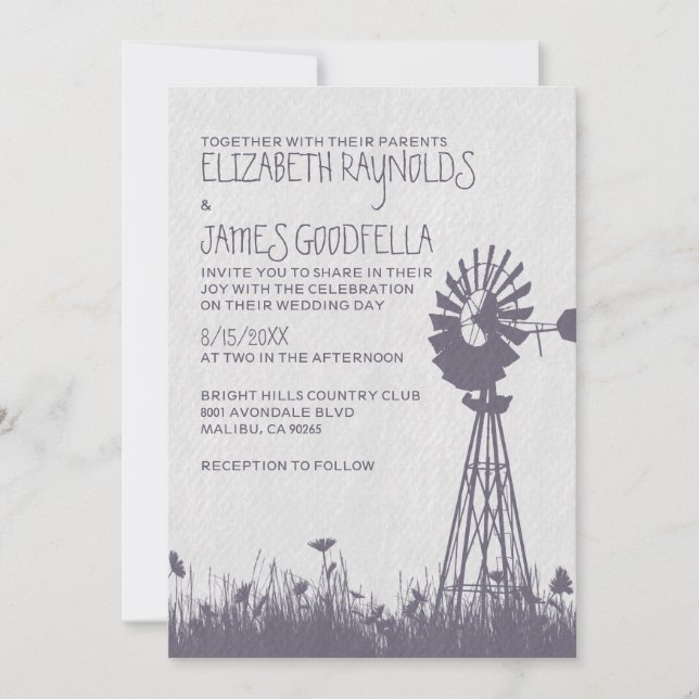 Invitations de mariage pour moulin à vent (Devant)