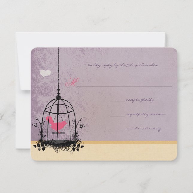Invitations de mariage pour oiseaux roses et auber (Devant)