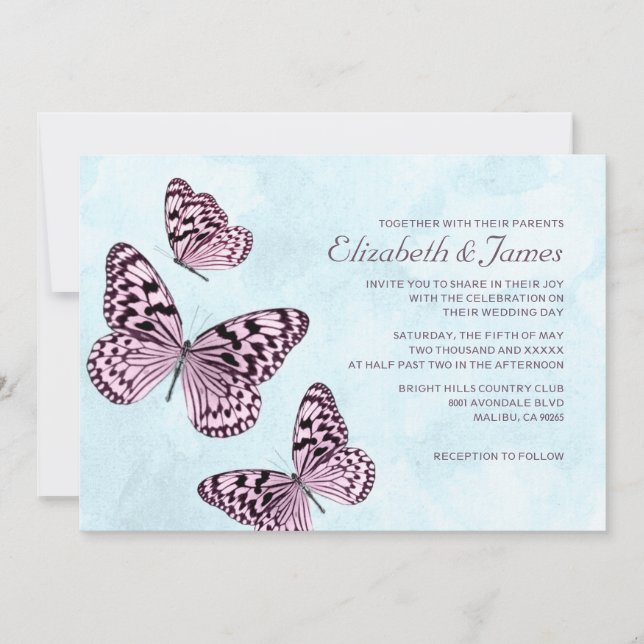 Invitations de mariage pour papillons vintages (Devant)