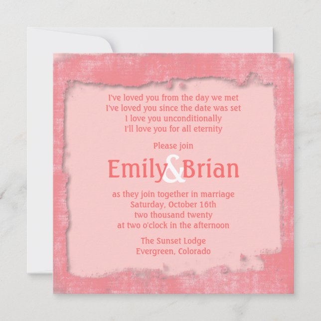 Invitations de mariage pour peinture blanche rose  (Devant)
