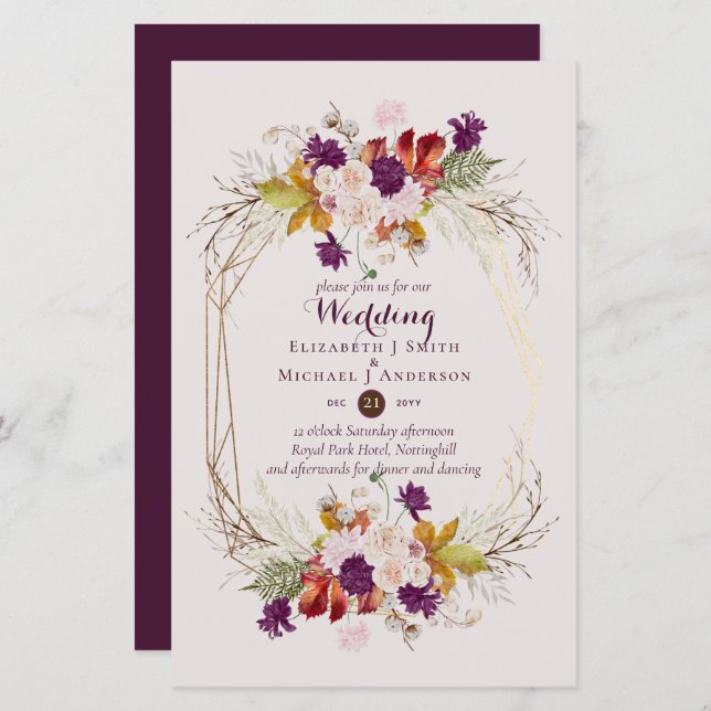Invitations de mariage pour prune et corail BUDGET (Devant / Derrière)