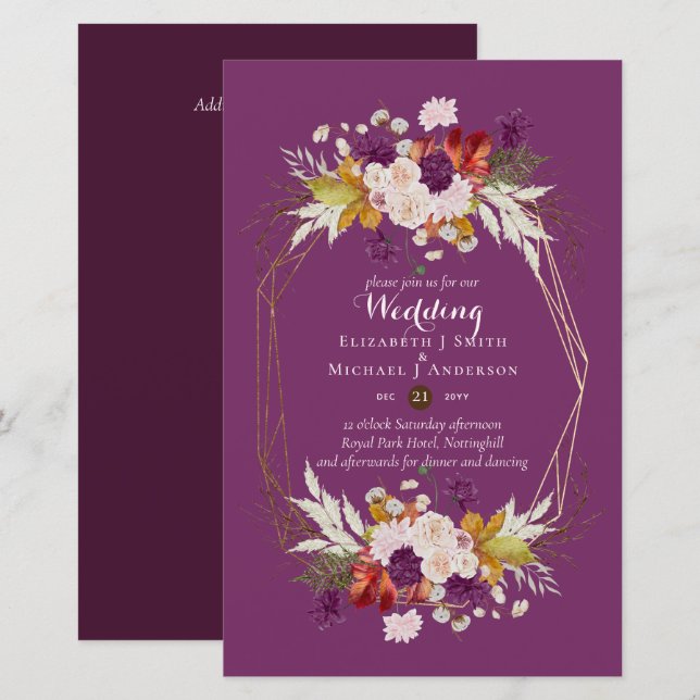Invitations de mariage pour prune et corail BUDGET (Devant / Derrière)