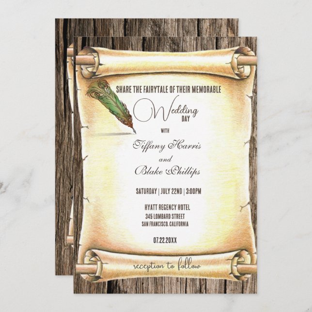 Invitations de mariage pour stylo à rouleaux et pl (Devant / Derrière)