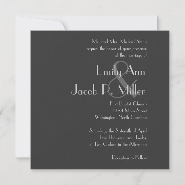 Invitations de mariage pour un monogramme gris mod (Devant)
