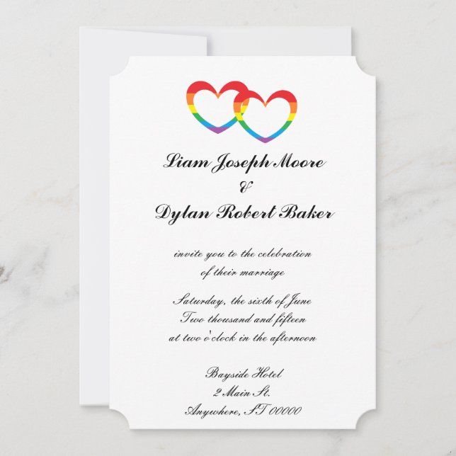 Invitations de mariage "Rainbow Double Hearts" (Devant)
