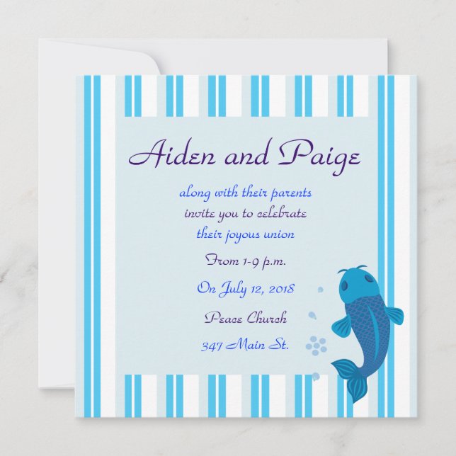Invitations de mariage rayé de Blue Koi (Devant)