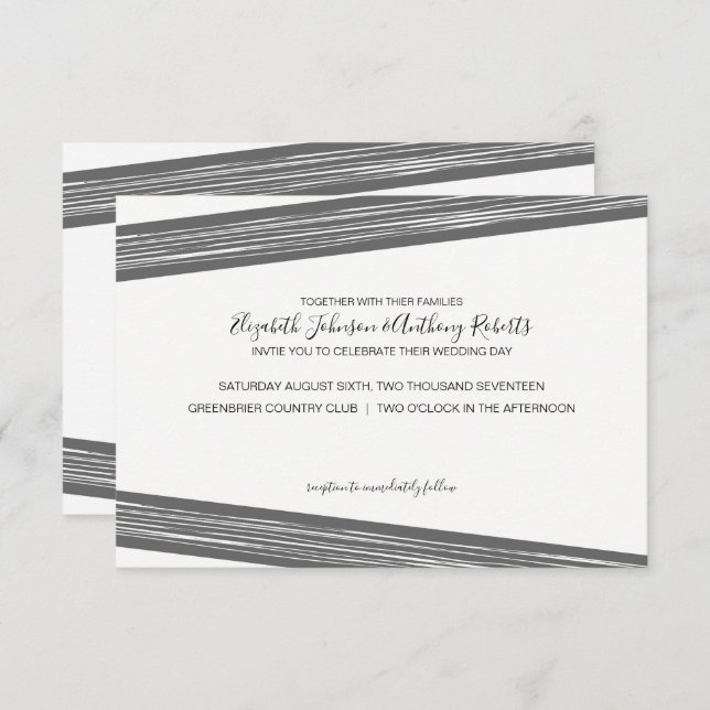Invitations de mariage rayé noir & blanc moderne (Devant / Derrière)